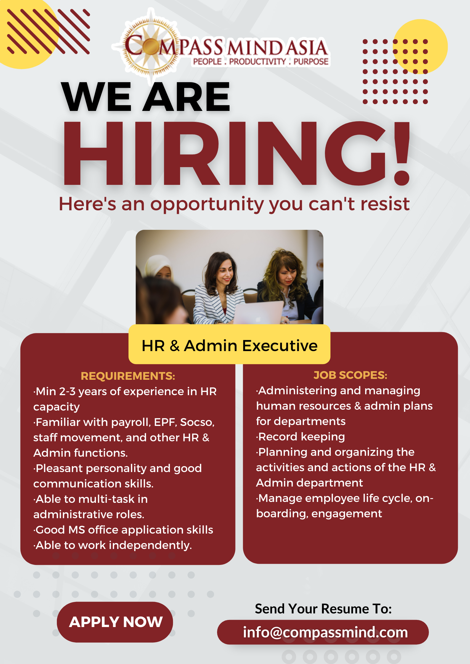 Hiring HR & Admin Executive